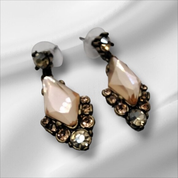 Vintage Faux Blush Diamond Stones Drop Champagne Earrings - Picture 2 of 5